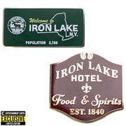 Dexter: New Blood Iron Welcome to Iron Lake & Iron Lake Hotel Enamel Pin Set of 2 - Entertainment Earth Exclusive