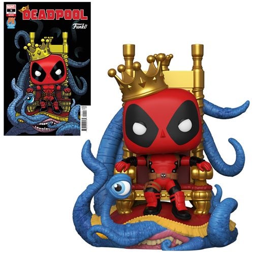 Marvel Heroes King Deadpool on Throne Deluxe Pop! Vinyl Figure and Deadpool #9 Variant Comic - Previews Exclusive