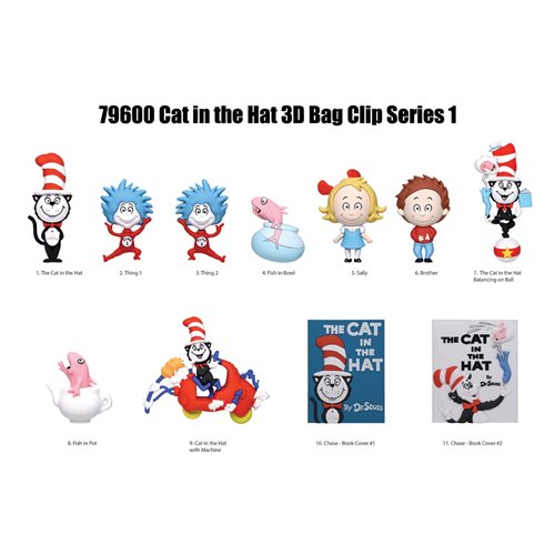 The Cat in the Hat 3D Foam Bag Clip Random 6-Pack