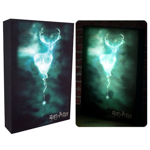 Bedroom LED Dual Powered USB Or Battery Optical Illusion Night Light & Canvas Art Lamp Official Harry Potter Patronus Luminart Light Office & Home Great For Kids 
