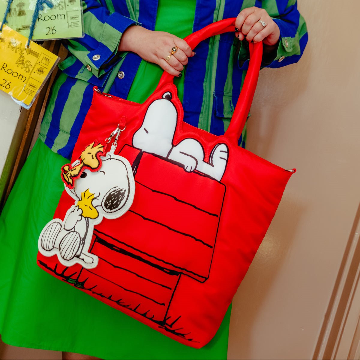 Peanuts Snoopy House Nylon Padded Tote Bag with Bag Charm