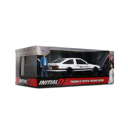 Hollywood Rides Initial D 1986 Toyota Trueno AE86 1:24 Scale Die-Cast Metal Vehicle with Takumi Figu