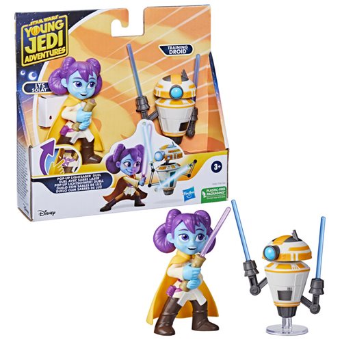 Star Wars Young Jedi Adventures Pop-Up Lightsaber Duel Lys Solay & Training Droid 4-Inch Action Figu