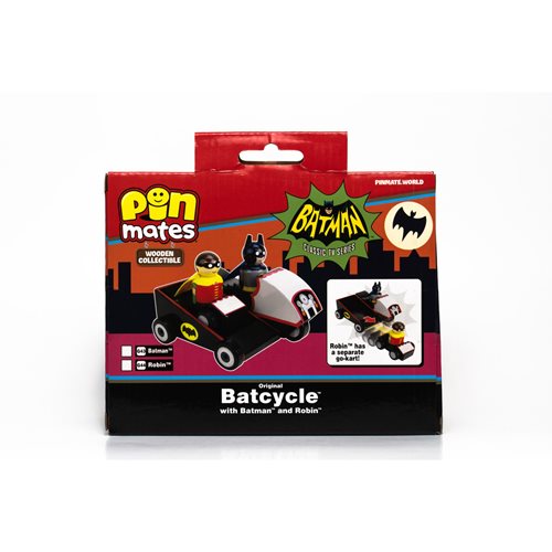 Batman TV Series Original Batcycle with Batman and Robin Wooden Collectible Pin Mates Set - Convention Exclusive