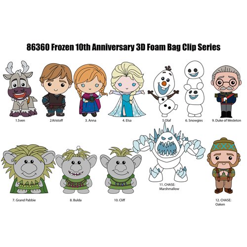 Frozen 10th Anniversary 3D Foam Bag Clip Display Case of 24