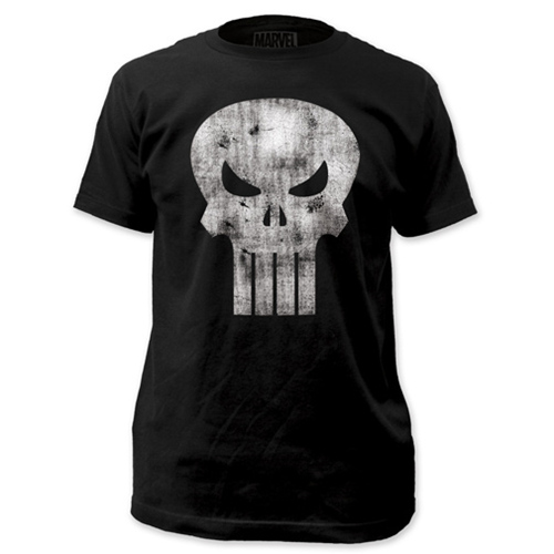 Punisher White Distressed Skull Logo Black T-Shirt