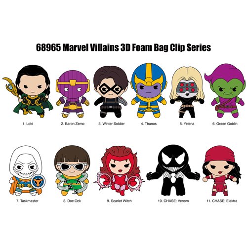 Marvel Villians 3D Foam Bag Clip Display Case of 24