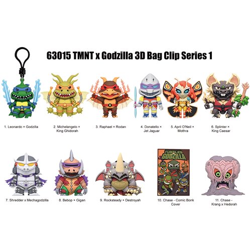 Teenage Mutant Ninja Turtles x Godzilla 3D Foam Bag Clip Random 6-Pack