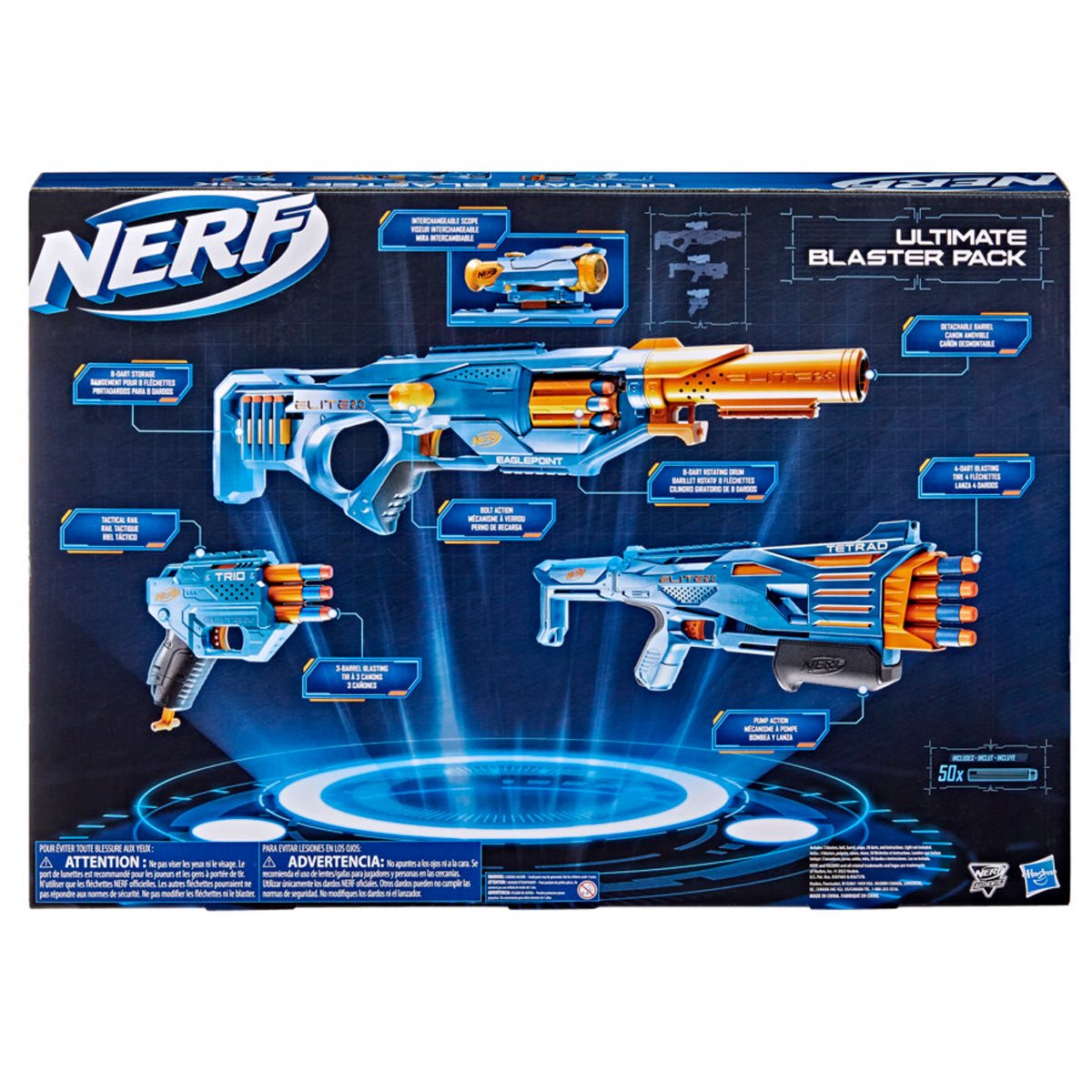 Nerf Elite 2.0 Trio Td-3 Blaster, 6 Nerf Elite Darts, 3-Barrel Blasting,  Tactical Rail