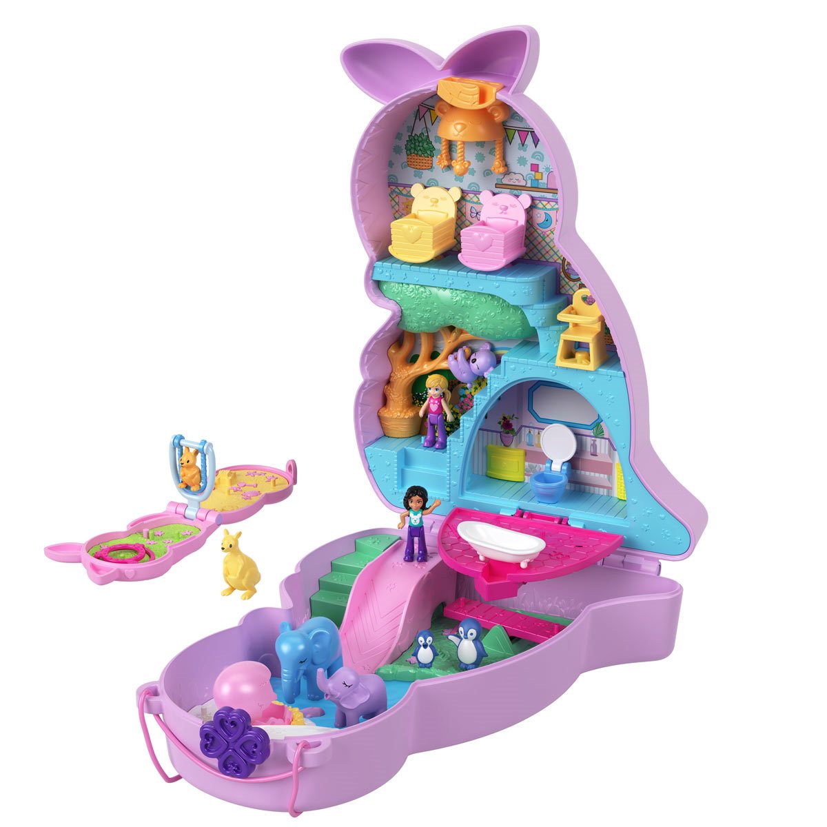 Polly Pocket 2-In-1 Travel Toy Playset, Animal Toy with 2 Dolls &  Accessories, Mama & Joey Kangaroo Purse Large Compact
