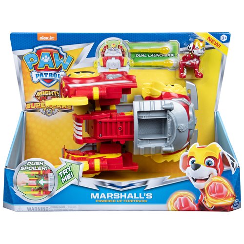 PAW Patrol Mighty Pups Super PAWs Marshall's Powered Up Fire Truck Transforming Vehicle
