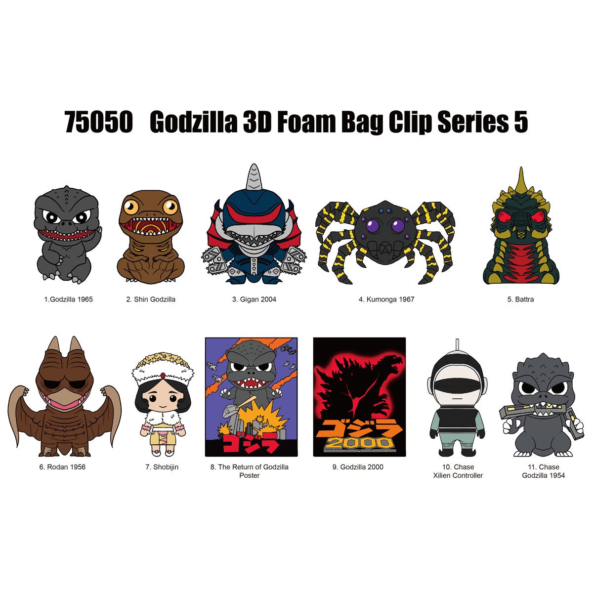 Godzilla Series 5 3D Foam Bag Clip Random 6-Pack