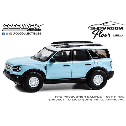 Showroom Floor Series 3 2023 Ford Bronco Sport Heritage Robin's Egg Blue 1:64 Scale Die-Cast Metal V
