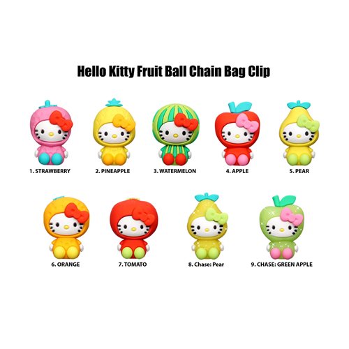 Hello Kitty Fruit 3D Foam Bag Clip Display Case of 24