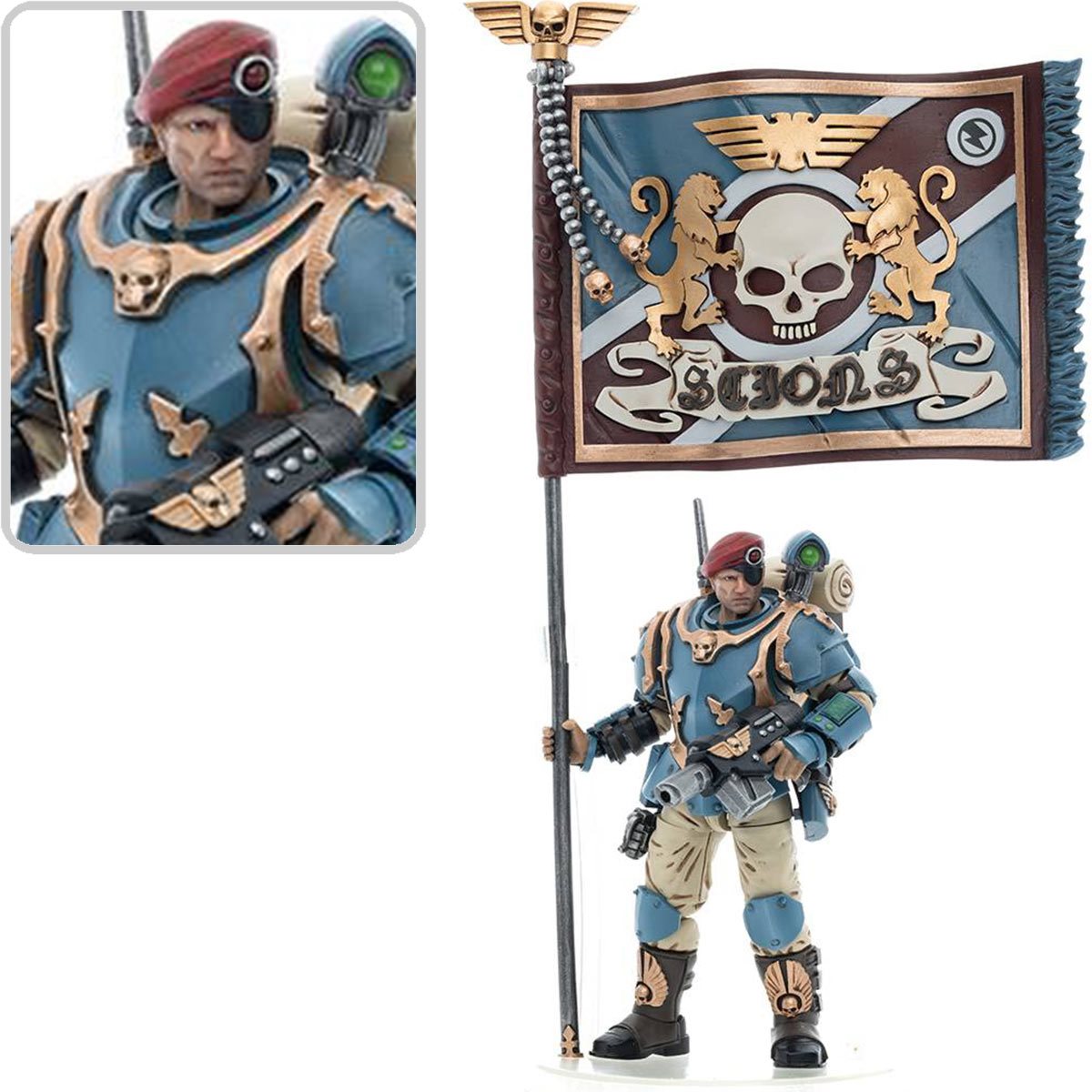 Warhammer 40K Astra Militarum Tempestus Scions Command Squad 55th Kappic Eagles Banner Bearer 1/18 Scale Figure
