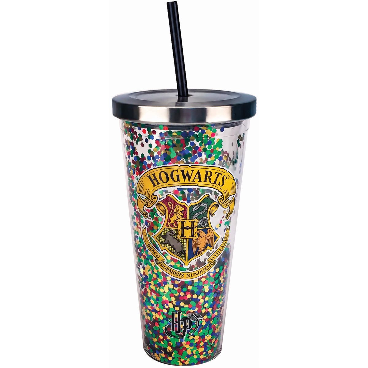Harry Potter Hogwarts Crest Glitter 20 oz. Acrylic Cup with Straw