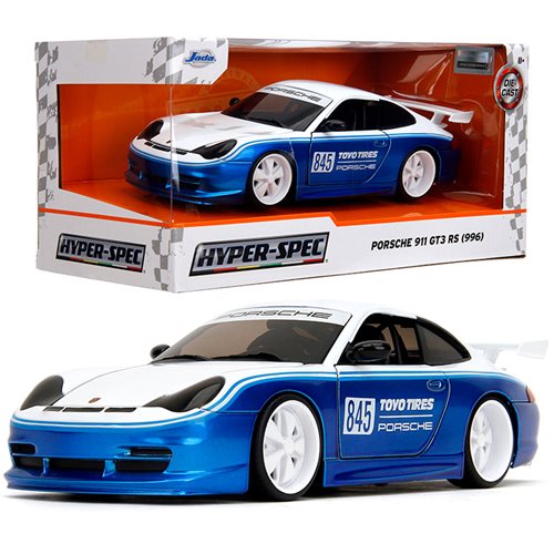 Hyper-Spec Porsche 911 GT3 RS 996 Candy Blue and White 1:24 Scale Die-Cast Metal Vehicle