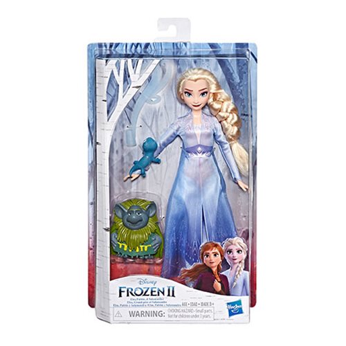 Frozen 2 Elsa Fashion Doll In Travel Outfit with Pabbie and Salamander Figures