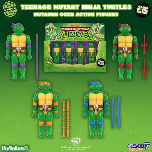 Teenage Mutant Ninja Turtles Mutagen Ooze Glow-in-the-Dark 3 3/4-Inch ReAction+ Figures 4-Pack