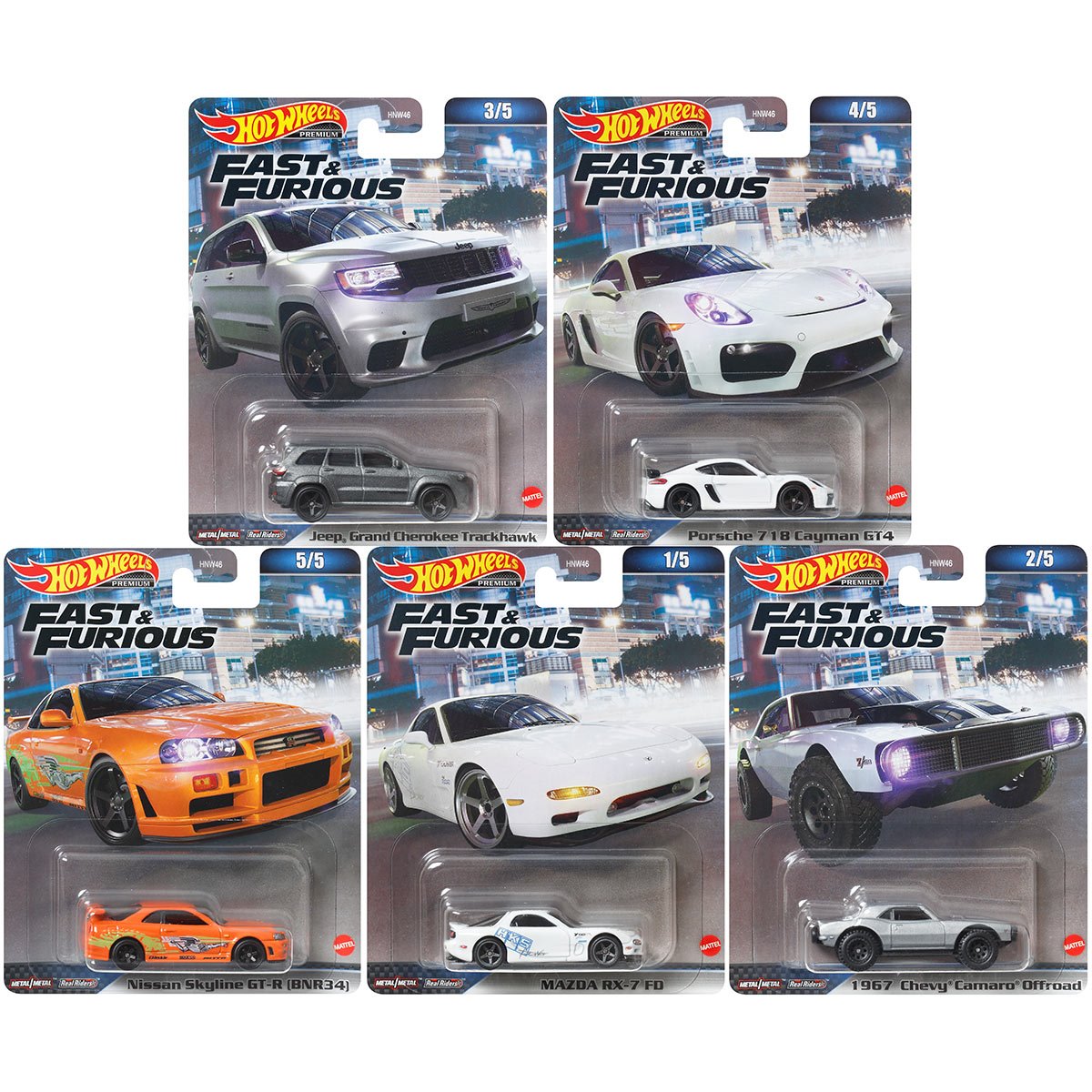 Fast & Furious 2023 5 piece Set B Diecast Model Cars by Hot Wheels 
