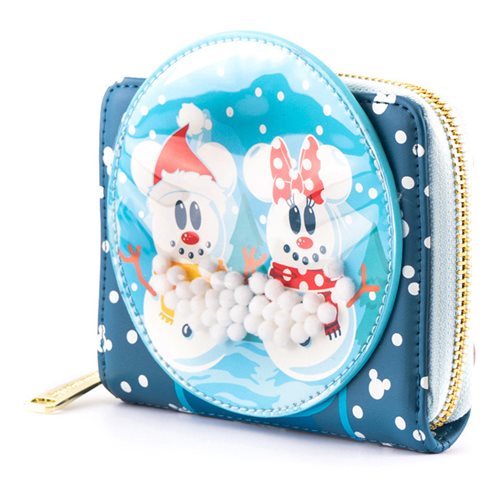 Disney Snowman Mickey and Minnie Mouse Snow Globe Zip-Around Wallet