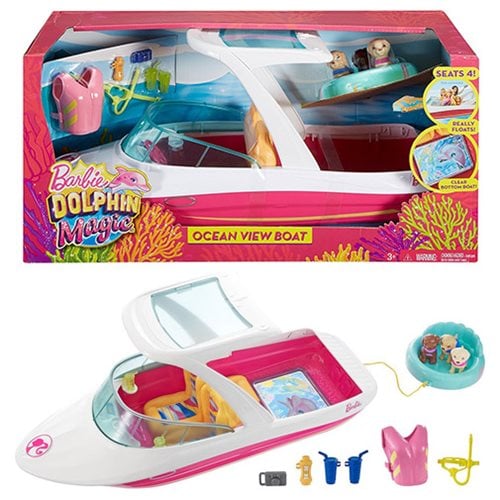 Take Doll and Her Mattel Barbie Dolphin Magic Ocean View Boat Playset 