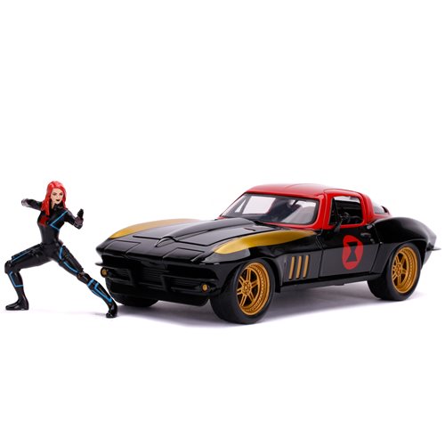 Avengers Black Widow 1966 Chevy Corvette 1:24 Scale Die-Cast Metal Vehicle with Figure