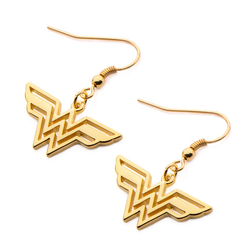 Wonder Woman Logo Gold Plated Dangle Earrings