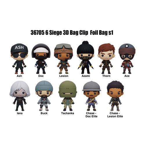 Tom Clancys Rainbow Six Siege 3D Foam Bag Clip Random 6-Pack