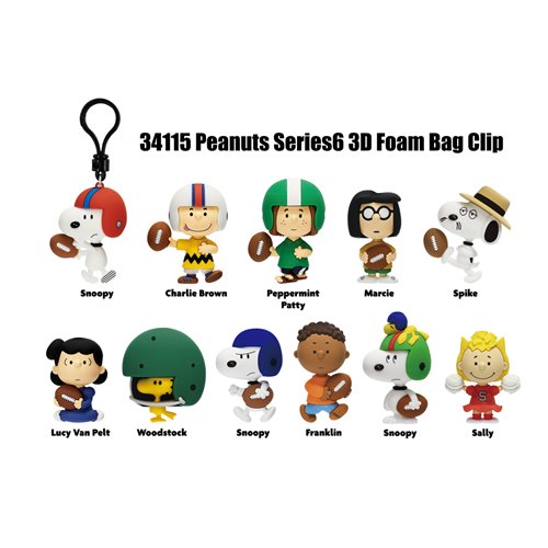 Peanuts Football Theme Series 6 3D Foam Bag Clip Display Case of 24