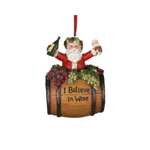 Santa Wine Barrel 4-Inch Resin Ornament