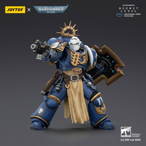 Joy Toy Warhammer 40,000 Ultramarines Levantus with Power Sword, Stormshield and Bolt Pistol 1:18 Sc