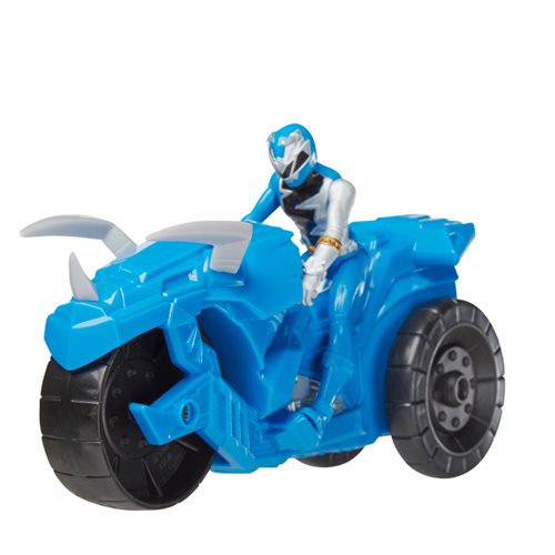 Power Rangers Dino Fury Rip N Go Tricera Battle Rider and Blue Ranger 6-Inch-Scale Vehicle and Actio