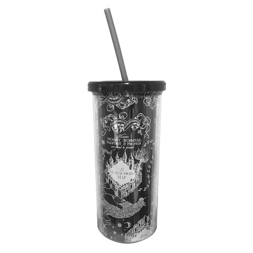 Harry Potter Marauders Map Black and White Pattern 20oz Plastic Tall Cold Cup with Lid and Straw