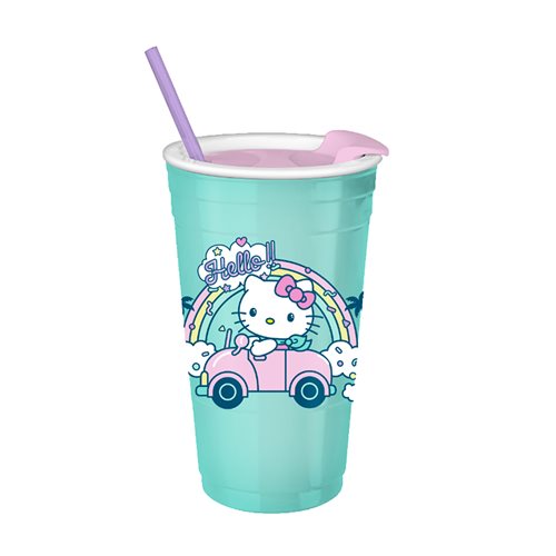Hello Kitty Rainbow Car 32oz Plastic Tumbler with Lid and Straw