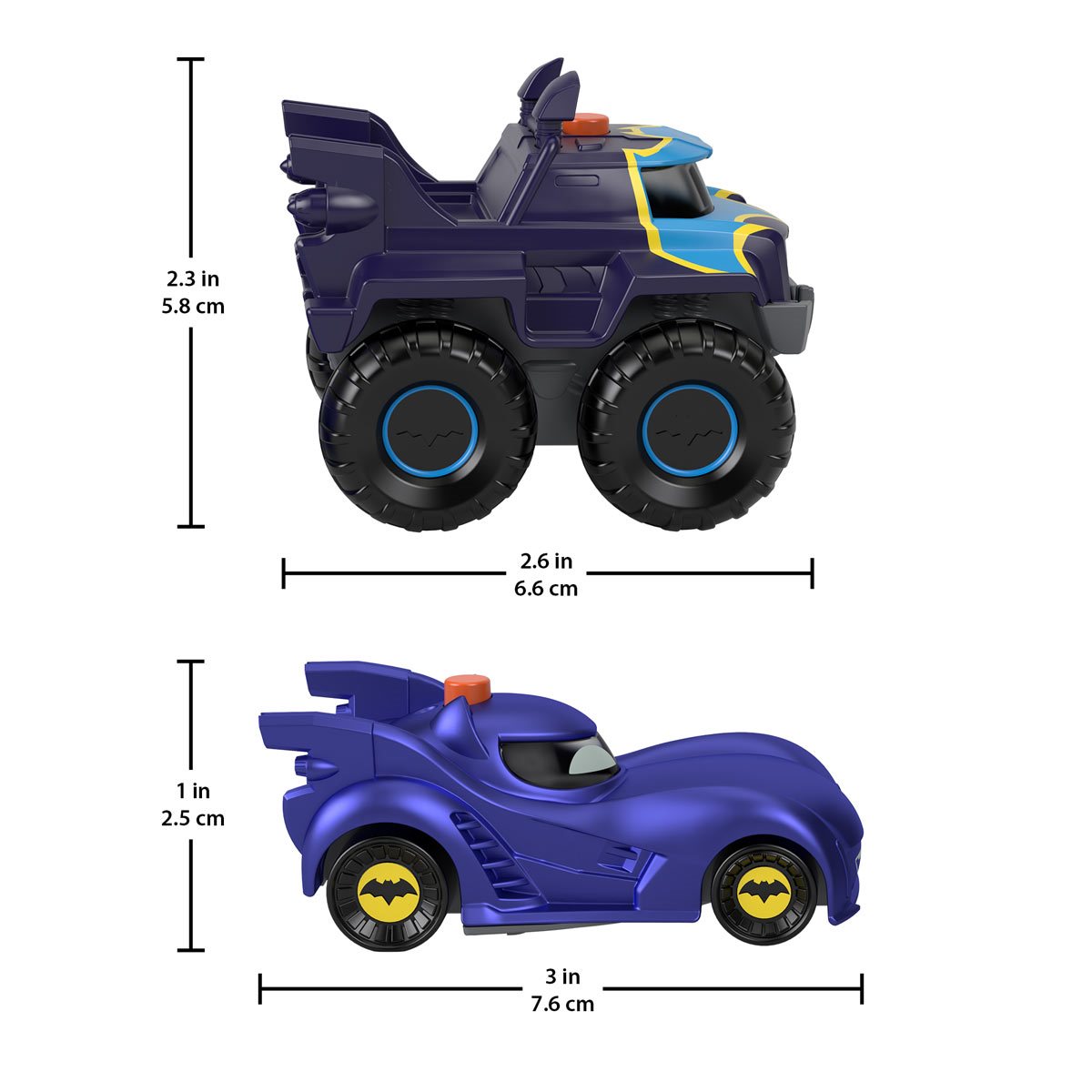 Fisher-Price DC Batwheels Light-Up 1:55 Scale Toy Cars, Bam the Batmobile &  Buff, 2 Pieces 