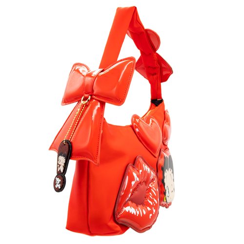 Betty Boop Kisses and Hearts Padded Nylon Baguette Bag with Webbing Strap