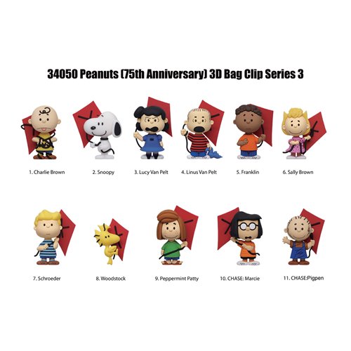 Peanuts 75th Anniversary Series 3 3D Foam Bag Clip Display Case of 24