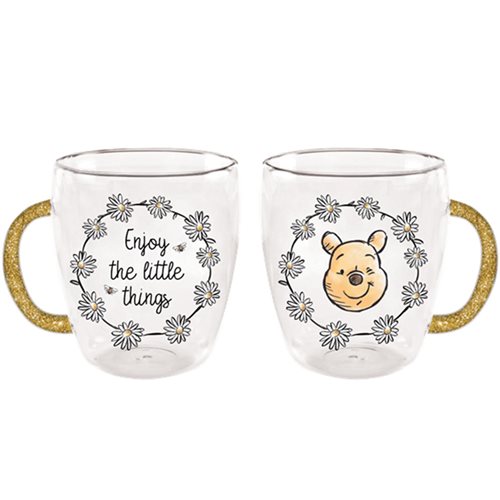 Winnie the Pooh Enjoy the Little Things 14 oz. Glass Mug with Glitter Handle