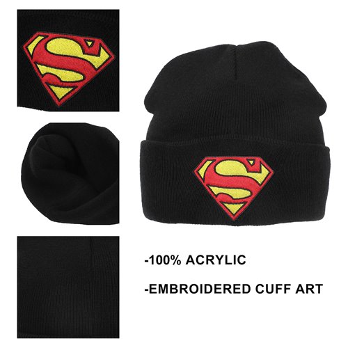 Superman Logo Embroidered Knit Cuff Beanie