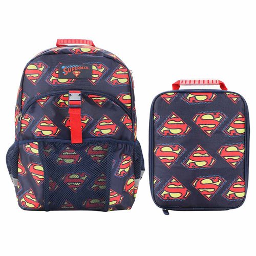Superman Logo All Over Print Youth Backpack Set