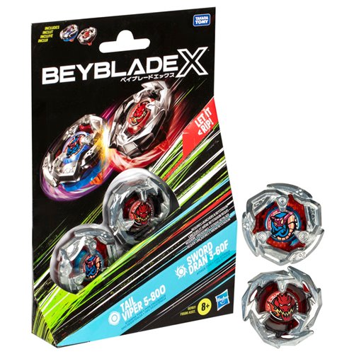 Beyblade X Tail Viper 5-80O and Sword Dran 3-60F Dual Pack Set with 2 Right-Spinning Tops