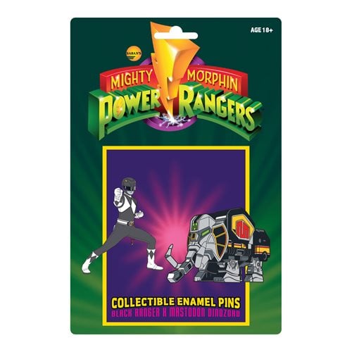 Mighty Morphin Power Rangers Black Ranger and Mastodon Zord Retro Pin Set