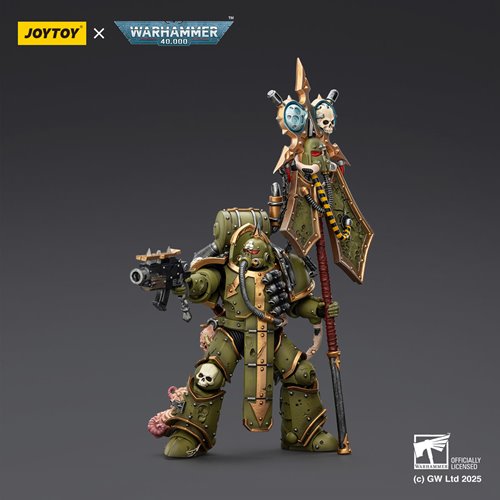 Joy Toy Warhammer 40,000 Death Guard Plague Marine lcon Bearer with Boltgun and Plague Knife 1:18 Sc