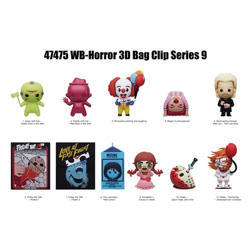 WB Horror Series 9 3D Foam Bag Clip Random 6-Pack