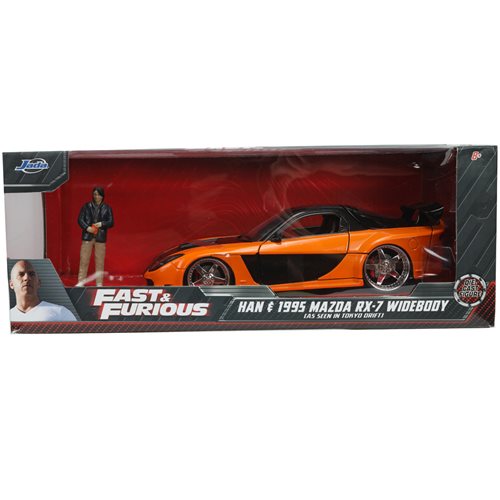 Hollywood Rides Fast and Furious Mazda RX-7 Widebody 1:24 Scale Die-Cast Metal Vehicle with Han Figu