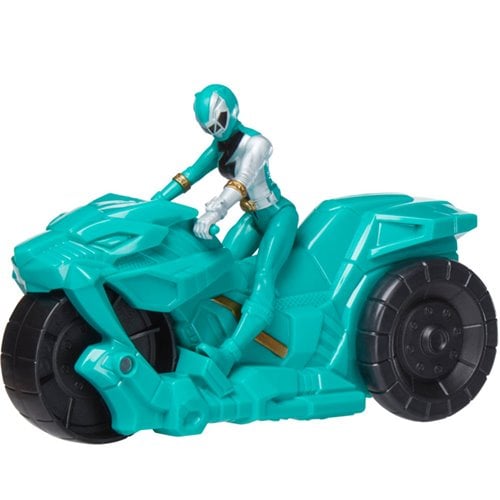 Power Rangers Dino Fury Rip N Go Sabertooth Battle Rider and Green Ranger 6-Inch-Scale Vehicle