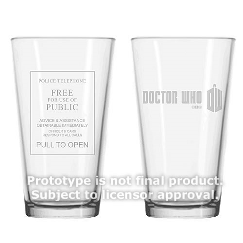 Doctor Who TARDIS Sign Etched Look 16 oz. Glass Set of 2