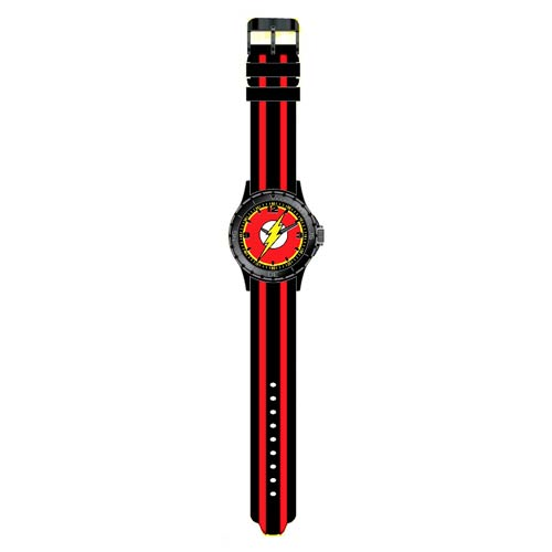 The Flash Logo Black with Red Stripes Rubber Strap Watch