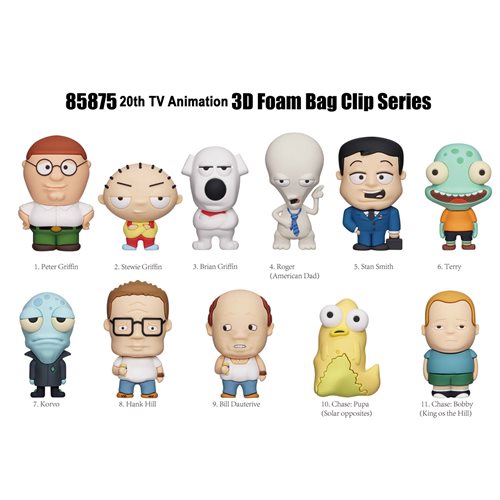 FOX TV Animation Characters 3D Foam Bag Clip Display Case of 24